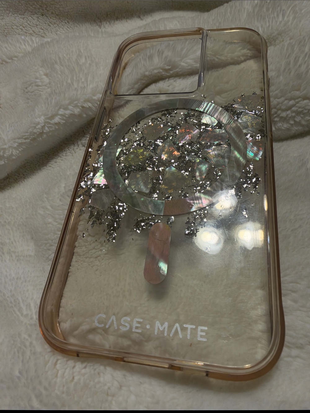 case-mate Clear Glitter Phone Case with silver and Iridescent Accents